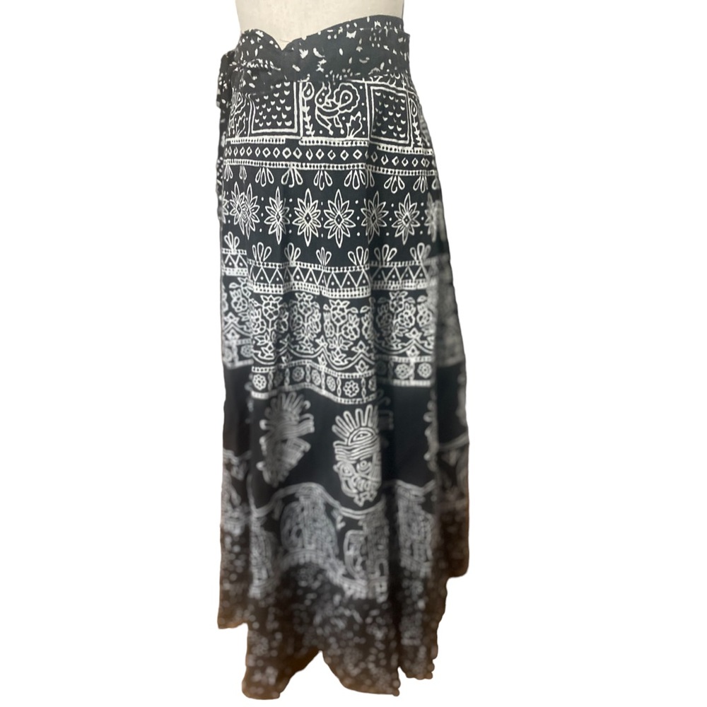Ethic Print Boho Wrap Skirt Black and White one size